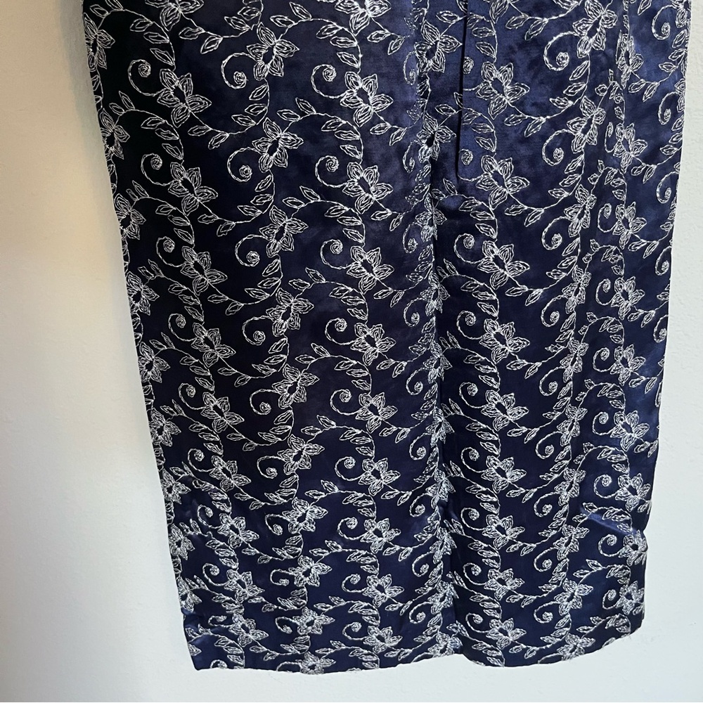 Vintage Jessica McClintock 90s Navy Purple Dress Sliver Floral Pattern Gown y2K - Picture 5 of 12